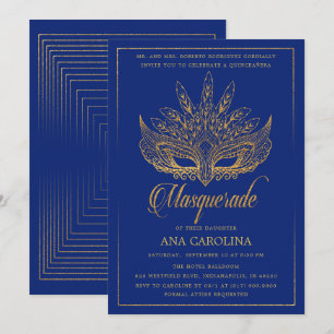 Invitation Elégante Parties scintillant Bleue Royale Masquera