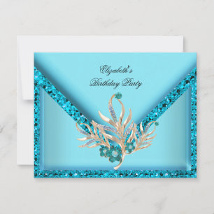 Invitation Elégante Parties scintillant Blue Aqua Turquoise A