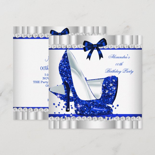 Invitation Elégante Parties scintillant Blue Glamor High Heel (Devant / Derrière)