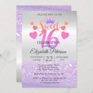 Invitation Elégante Parties scintillant Bokeh Ombre, Tiara, S