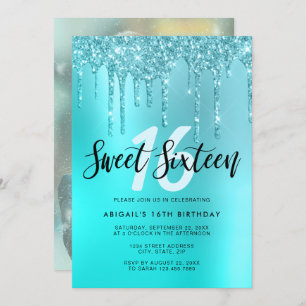 Invitation Elégante parties scintillant d'aqua menthe goutte