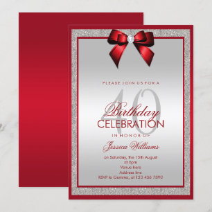 Invitation Elégante Parties scintillant d'argent rouge rubis