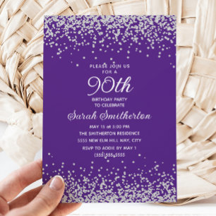 Invitation Elégante Parties scintillant d'argent violet Adult