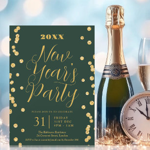 Invitation Elégante Parties scintillant de Nouvel An Eve Gold