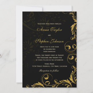 Invitation Elégante Parties scintillant d'or Faux Floriaux