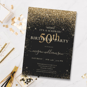 Invitation Elégante Parties scintillant d'or noir 50ème anniv