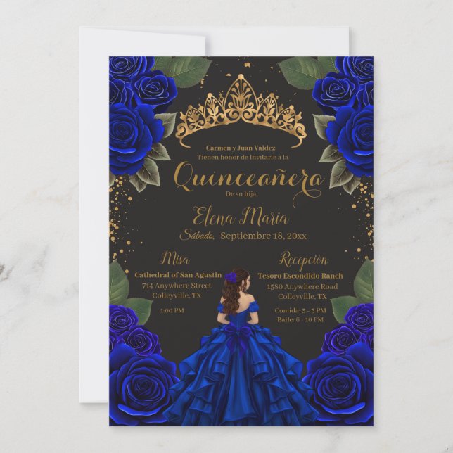 Invitation Elégante Parties scintillant d'or Rose Blue Black  (Devant)