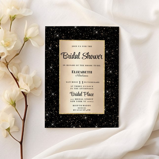 Invitation Elégante parties scintillant en or noir confetti F (Elegant black gold glitter confetti Bridal Shower)