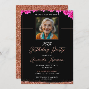 Invitation Elégante Parties scintillant florale 90e anniversa