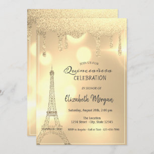 Invitation Elégante Parties scintillant, Gold Eiffel Tower Bo
