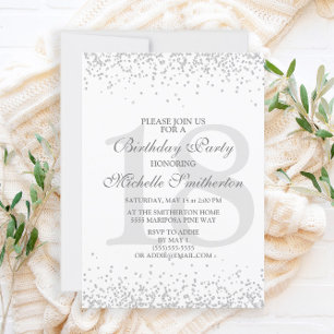 Invitation Elégante Parties scintillant gris argent blanc 18e