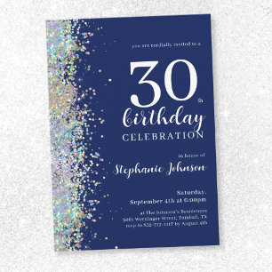 Invitation Elégante Parties scintillant Marine Blue 30e anniv