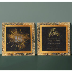 Invitation Elégante Parties scintillant Noir et Or 18ème anni