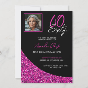 Invitation Elégante Parties scintillant noire et rose 60e ann