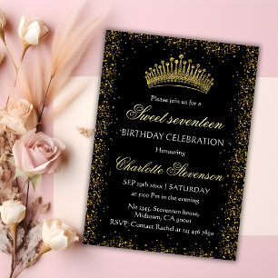Invitation Elégante Parties scintillant noire Gold Couronne S