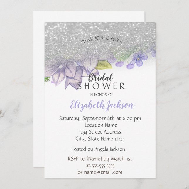 Invitation Elégante Parties scintillant Ombre, Fête des marié (Devant / Derrière)