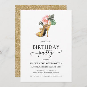 Invitation Elégante Parties scintillant or Floral Gold talons