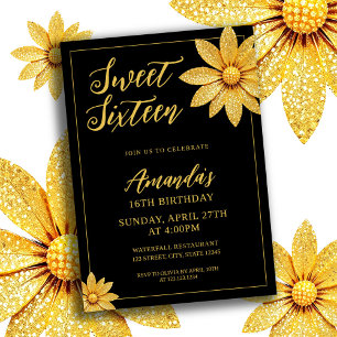 Invitation Elégante Parties scintillant or Flower Sweet 16 An