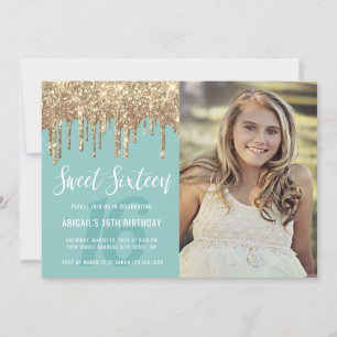 Invitation Élégante parties scintillant or goutte sweet sixte