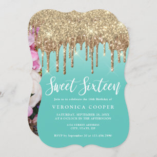 Invitation Elégante parties scintillant or goutte sweet sixte
