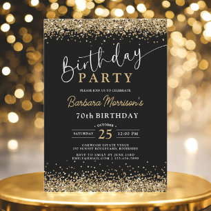 Invitation Elégante Parties scintillant Or Noir Anniversaire