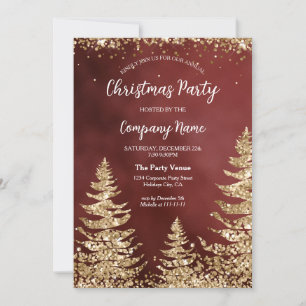 Invitation Elégante Parties scintillant Or Rouge Fête de Noël