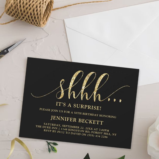 Invitation Elégante Parties scintillant or Surprise fête d'an (Créateur téléchargé)