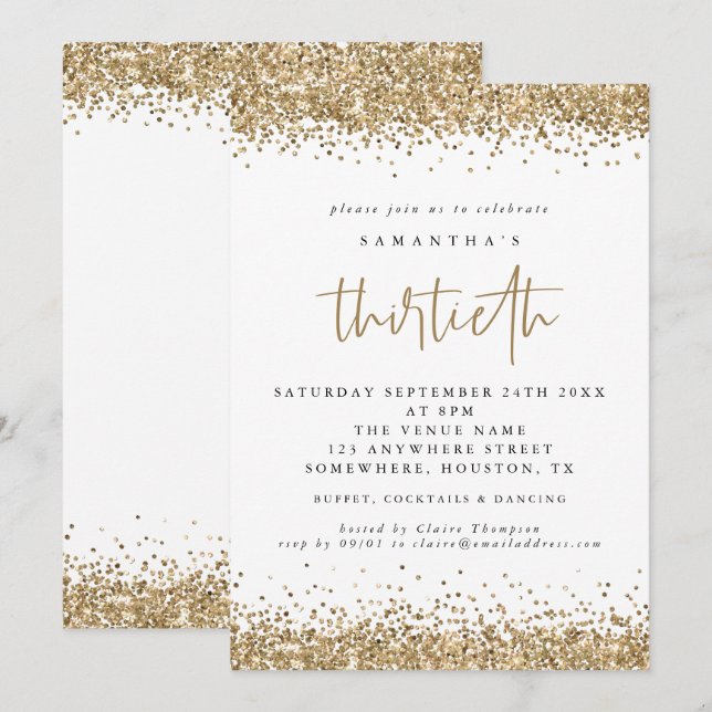 Invitation Elégante Parties scintillant Or Trentième Parti (Devant / Derrière)