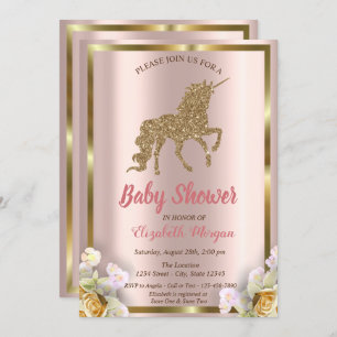 Invitation Elégante Parties scintillant Or Unicorn Baby showe