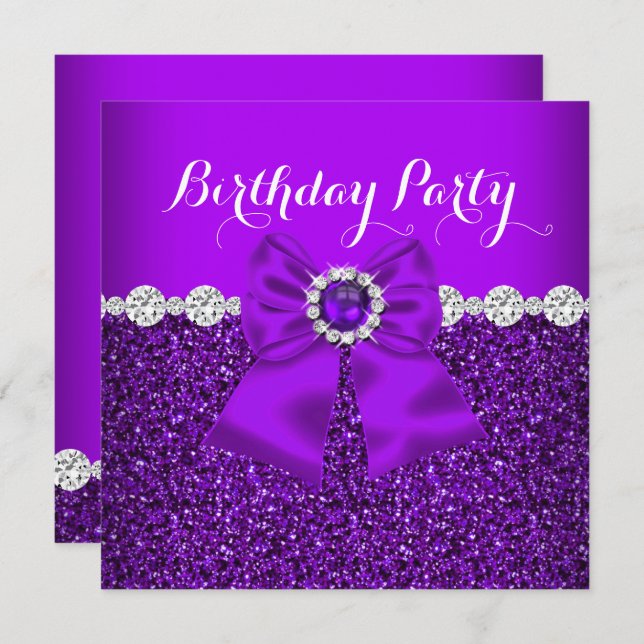 Invitation Elégante Parties scintillant Purple Pearl Diamonds (Devant / Derrière)