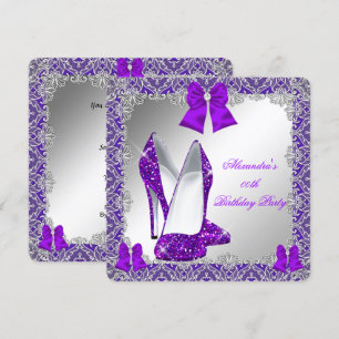 Invitation Elégante Parties scintillant Purple Stiletto fête 