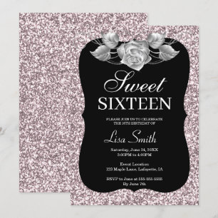 Invitation Élégante Parties scintillant rose chic Rose argent