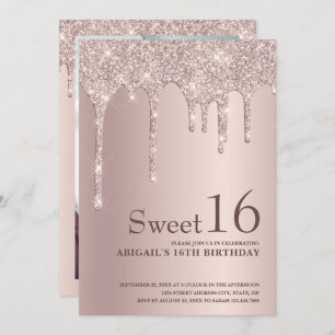 Invitation Élégante parties scintillant rose en or goutte swe