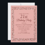 Invitation Élégante Parties scintillant rose Étincelle Femmes<br><div class="desc">Parties scintillant rose étincelante, moderne et tendance et texte bordeaux 21ème anniversaire invitation aux femmes. Ces invitations élégantes ont une police de caractères élégante et un cadre de parties scintillant rose brillant. Le texte, la police et la couleur arrière - plan sont entièrement personnalisables avec l'outil de conception de Zazzle....</div>