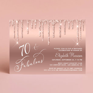 Invitation Elégante Parties scintillant Rose Gold 70e fête d'