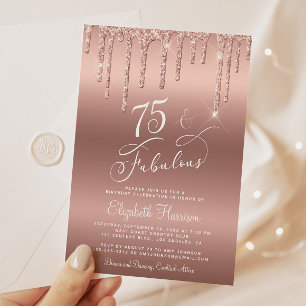 Invitation Elégante Parties scintillant Rose Gold 75e fête d'
