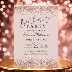 Invitation Elégante Parties scintillant Rose Gold Blush 50e a