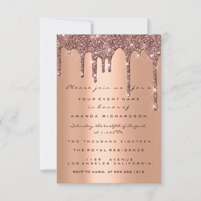 Invitation Élégante Parties scintillant  Rose Gold Bridal Swe (Devant)