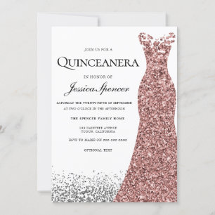 Invitation Elégante Parties scintillant Rose Gold Robe Quince