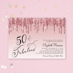 Invitation Elégante Parties scintillant Rose Gold Rose 50e fê<br><div class="desc">Élégante et chic invitation à la fête du 50e anniversaire avec "50 & Fabulous" écrit en script de calligraphie stylé sur un arrière - plan rose et sombre,  avec parties scintillant en or rose et rose qui coule du haut.</div>