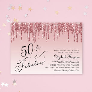 Invitation Elégante Parties scintillant Rose Gold Rose 50e fê