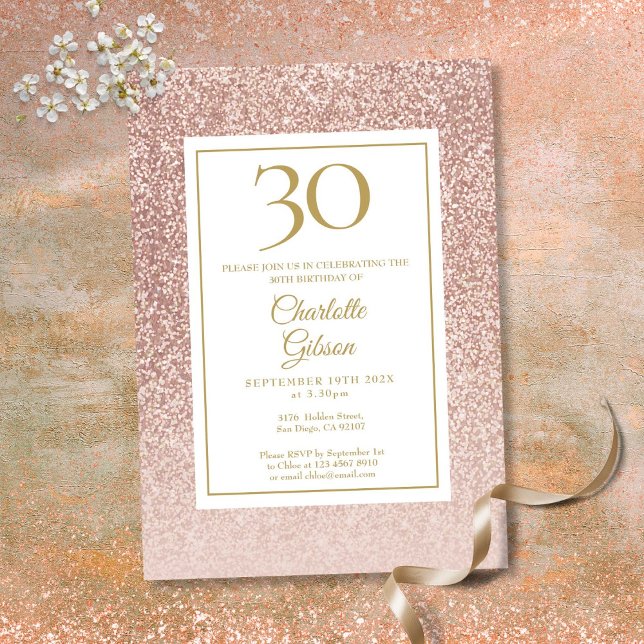Invitation Elégante Parties scintillant Rose or 30e anniversa (Elegant Rose Gold Glitter 30th Birthday Invitation)