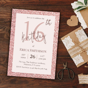 Invitation Elégante Parties scintillant Rose or moderne 16e a