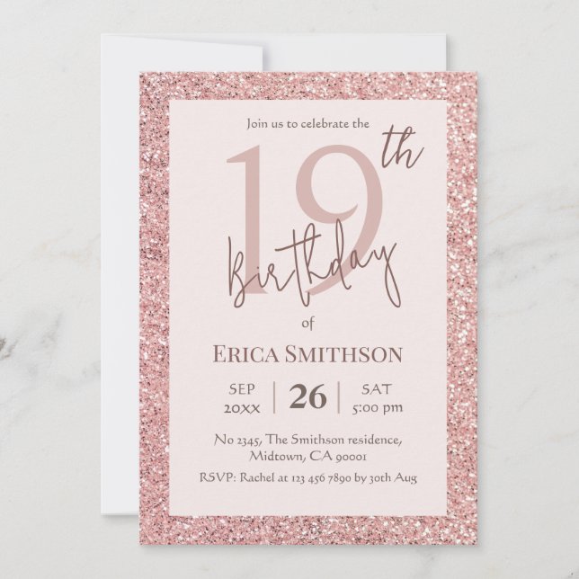 Invitation Elégante Parties scintillant Rose or moderne 19e a (Devant)