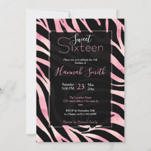 Invitation Elégante Parties scintillant Rose or Zebra Black P