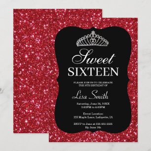 Invitation Élégante Parties scintillant rouge chic Tiara Swee