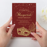 Invitation Elégante Parties scintillant rouge or Masquerade S<br><div class="desc">La parties scintillant dorée scintillante masque à boule masqué avec des confettis d'or.</div>