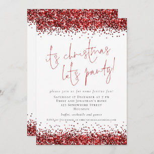 Invitation Elégante Parties scintillant Rouge Son Noël Lets P