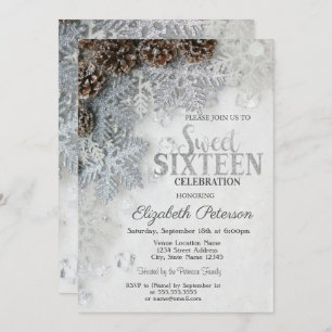 Invitation Élégante Parties scintillant Snowflakes Pine Cones