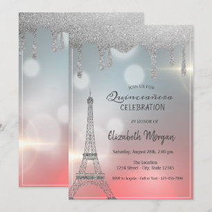 Invitation Elégante Parties scintillant, Tour Eiffel Quincean